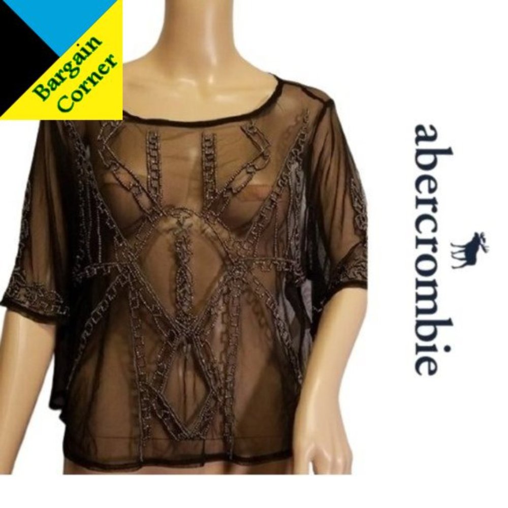 Reduced!  Abercrombie & Fitch Black Mesh Beaded Overlay Top